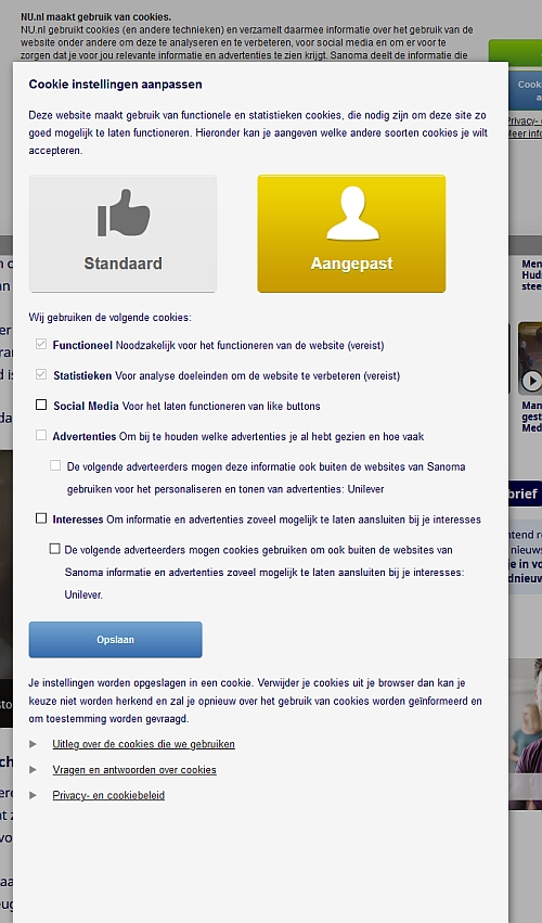instellingen cookies nu.nl